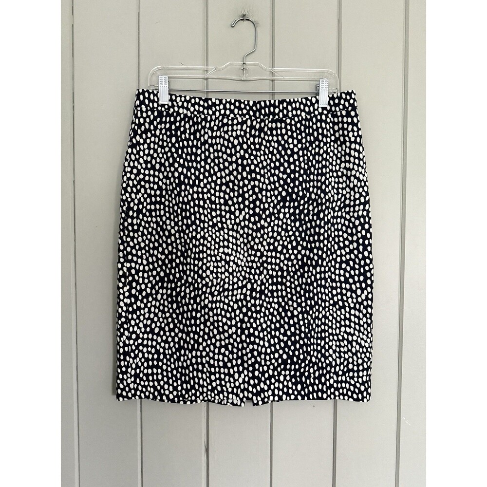 Women's J. Crew Skirt 8 Navy Blue White Polka Dot Pencil Lined AL197